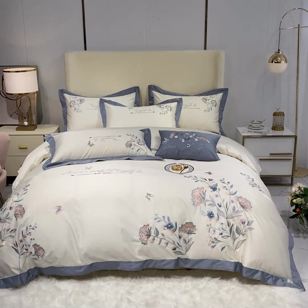 180 pcs cotton long-staple cotton four-piece set pure cotton plant flower embroidery quilt cover sheet high-end bedding