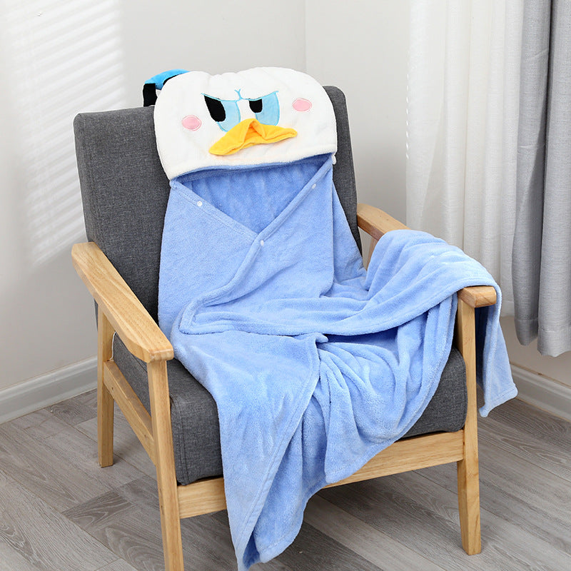 Children's cotton bathrobe with hood cape bath towel can wear female and male cartoon bathing swimming towel absorbent quick-drying bathrobe