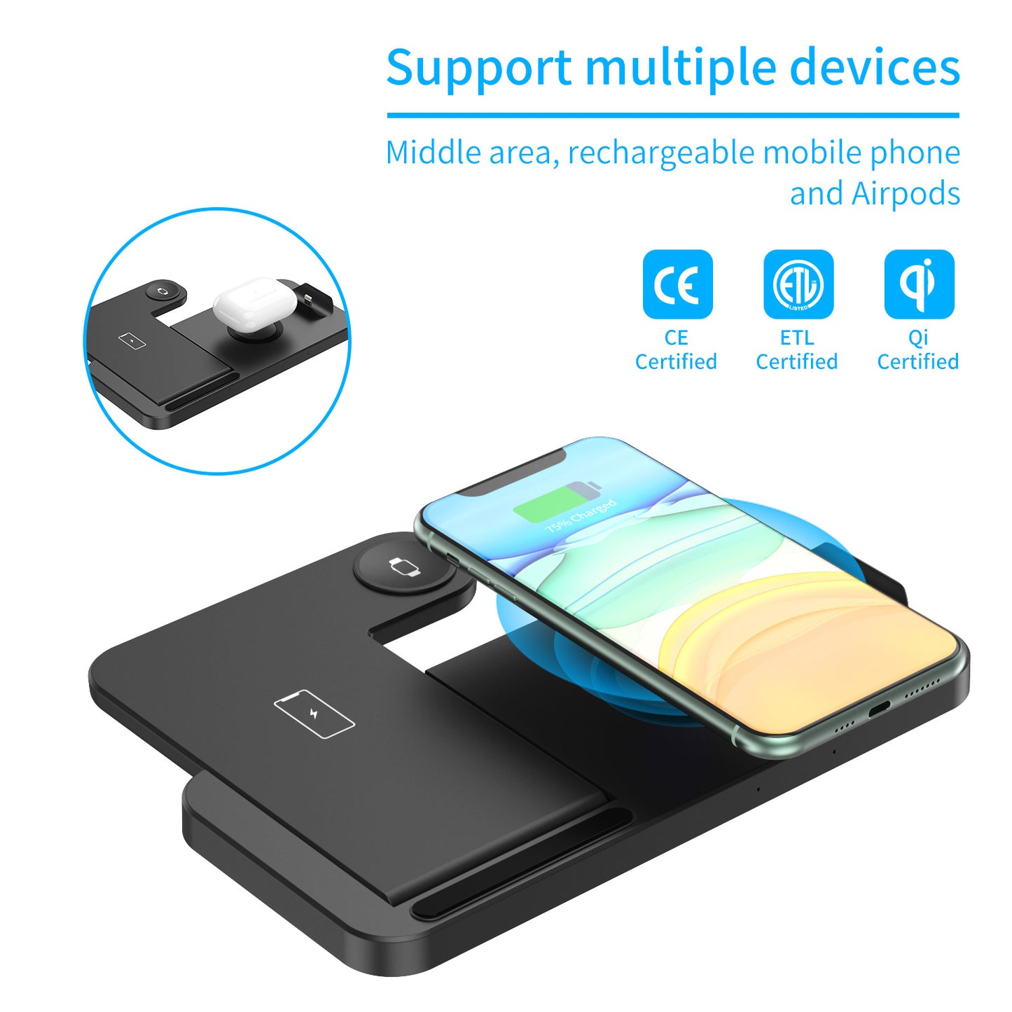 QI certified new four-in-one multi-function wireless charger for Apple mobile phone watch headset Apple pen