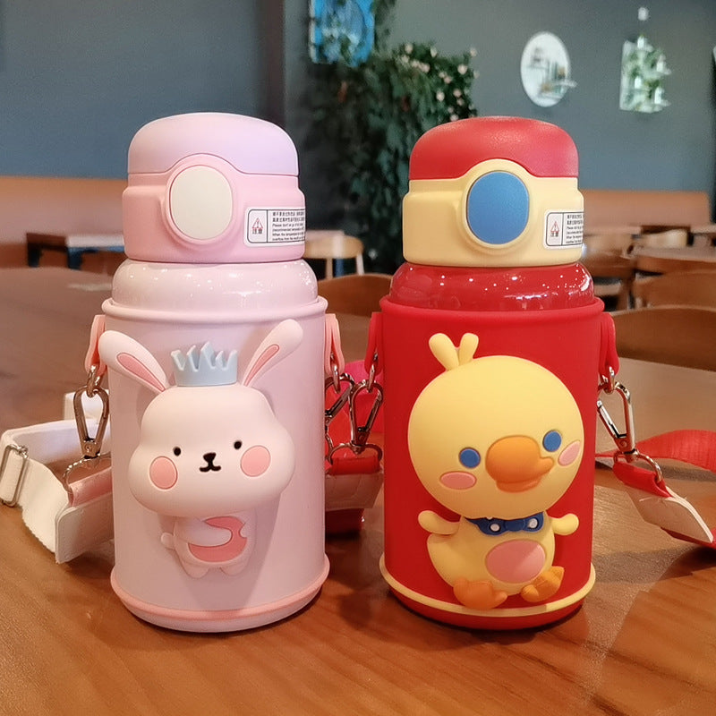 Children's doll cute cup set baby stainless steel straw cup large capacity double vacuum bounce coupling calling cup
