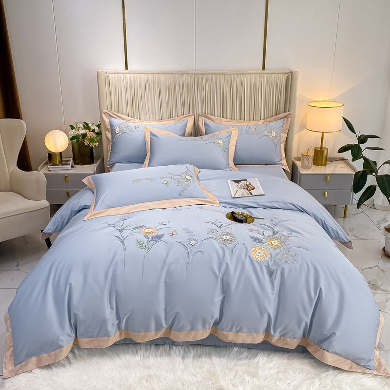 180 pcs cotton long-staple cotton four-piece set pure cotton plant flower embroidery quilt cover sheet high-end bedding