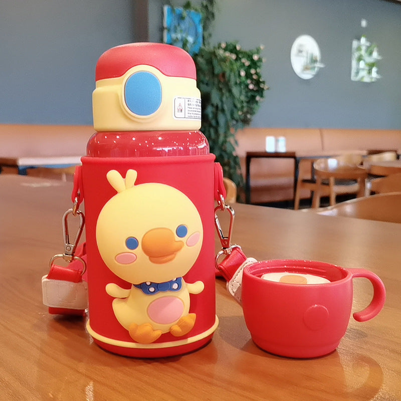 Children's doll cute cup set baby stainless steel straw cup large capacity double vacuum bounce coupling calling cup