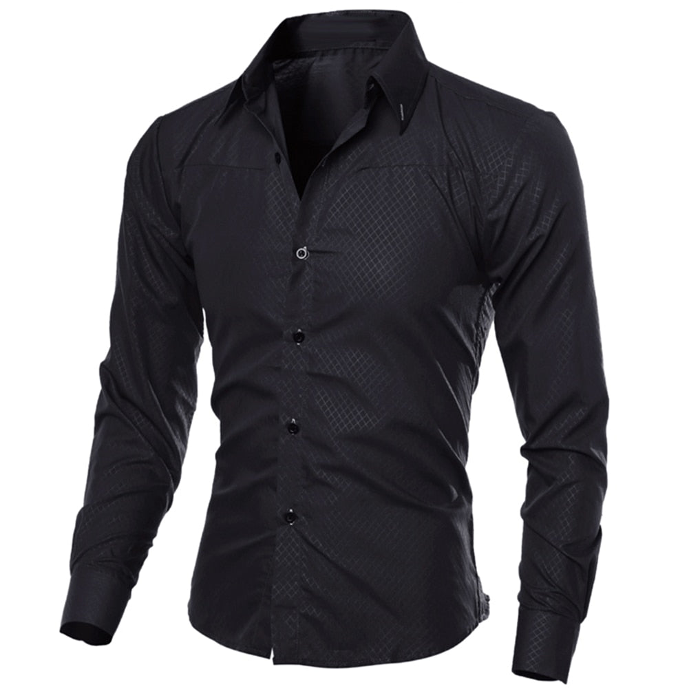Slim Men Shirt Plaid Turn-down Collar Single-breasted Formal Dress Shirt Spring Slim Male Polo Shirt Business Camisa T-shirt
