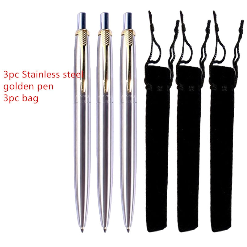 3pc Set Ballpoint Pen Press Typ Ink Pen Stainless Steel Push Stationery Office School Supplies Writing Gift Pen