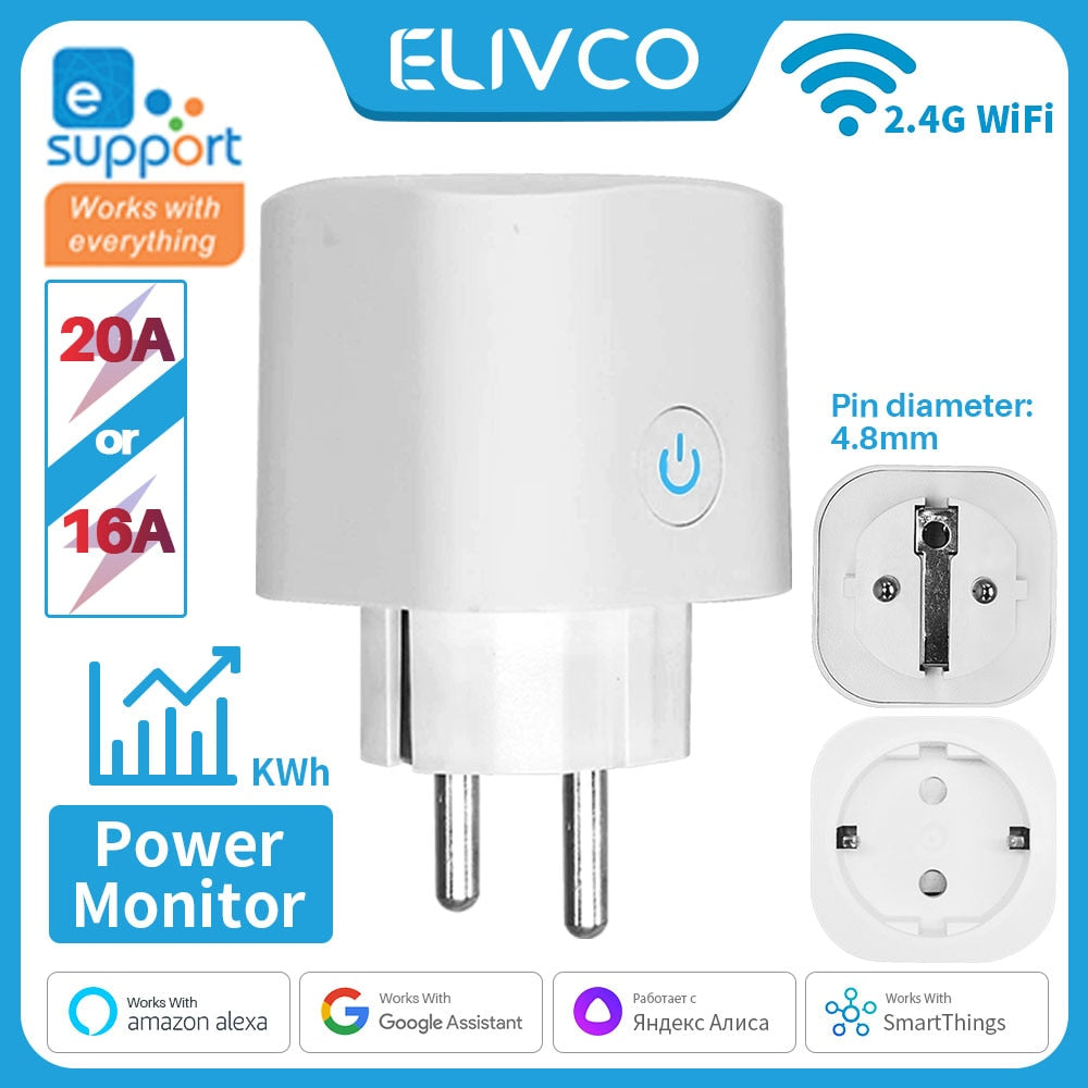 eWelink 16A,20A Smart Plug WiFi Socket EU Power Monitoring Timing Function Works With Alexa, Google Home, Alice, SmartThimgs