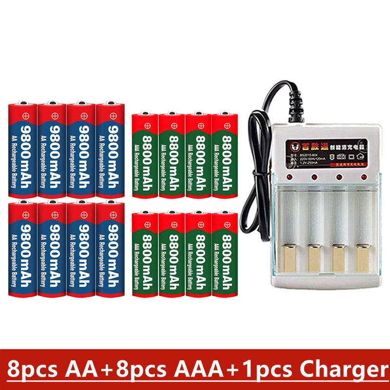 1.5V Rechargeable Battery, AAA 8800mah + AA 9800mah, Alkaline Technology, Suitable for Remote Control, Toys/computers, Etc