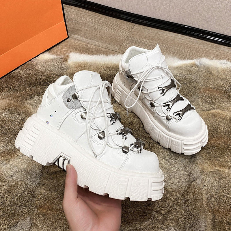 2022 Women Platform Shoes Punk Chunky Causal Sneakers Fashion White Shoes Luxury Brand Flat 6CM Non-slip Outdoor Free Shipping