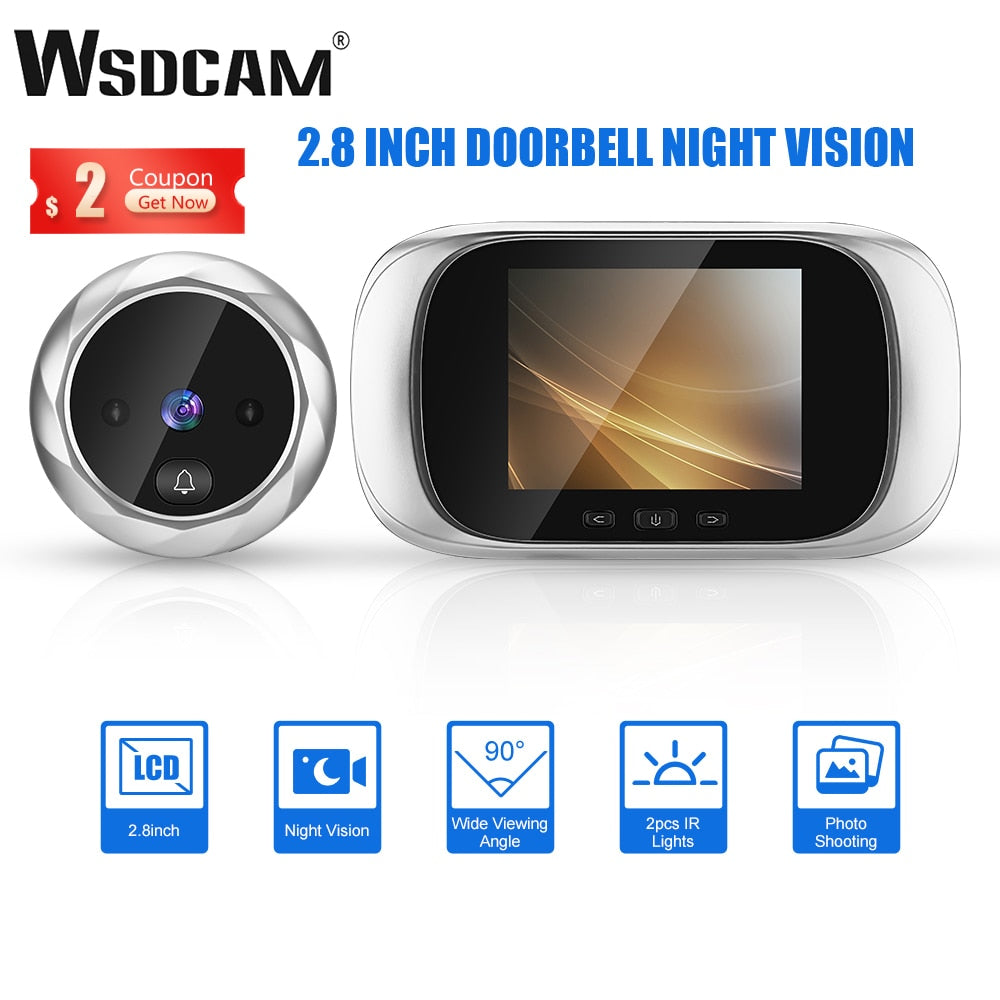 Wsdcam 2.8 inch LCD Digital Peephole Doorbell 90 Degree Door Eye Door Viewer Camera Night Vision Photo Door Ring Monitor