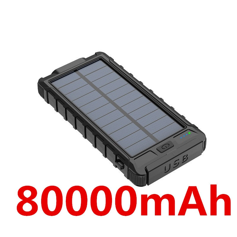 Solar Power Bank Waterproof 80000mAh Solar Charger USB Port External Charger For Xiaomi 5S Smartphone Power Bank With LED Light
