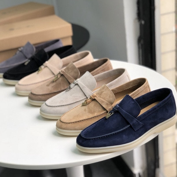 Summer Walk Shoes Women Loafers Suede Causal Moccasin 2022  Mmtal Lock Beanie Shoes Comfortable Soft Sole Flat Shoes Plus Size