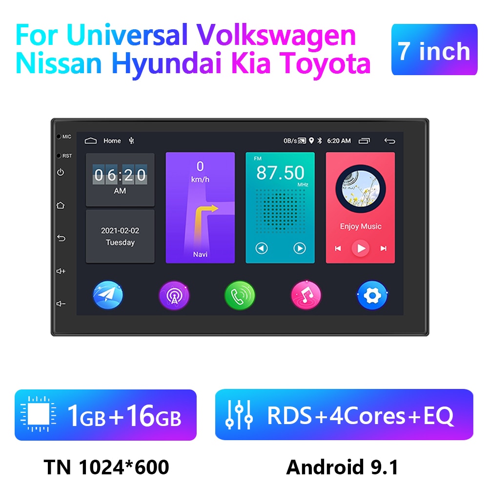 Podofo 2 din Android Car Multimedia Player 2din autoradio Navigation For Volkswagen Nissan Hyundai Kia Toyota Skoda Universal