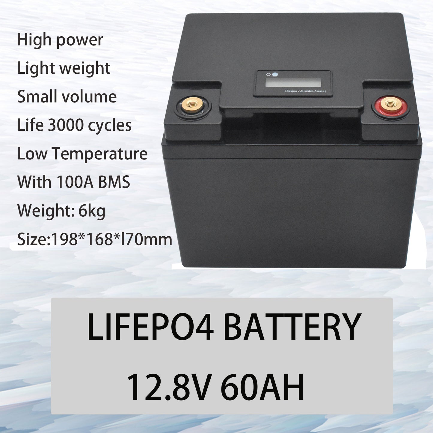 2023  12V 60Ah Deep Cycle LiFePO4 Rechargeable Battery Pack 12.8V 60Ah Life Cycles 4000 with Built-in BMS Protection