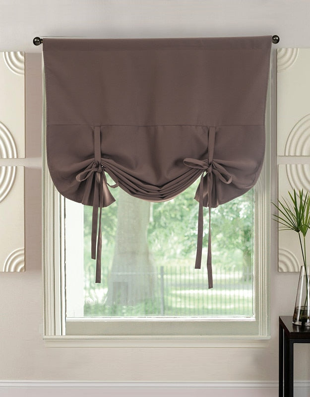 Tie Up Roman Curtain Room Kitchen Short Window Curtain Solid Color Modern Solid EuropeanBlackout Window Curtain Shades Bedroom