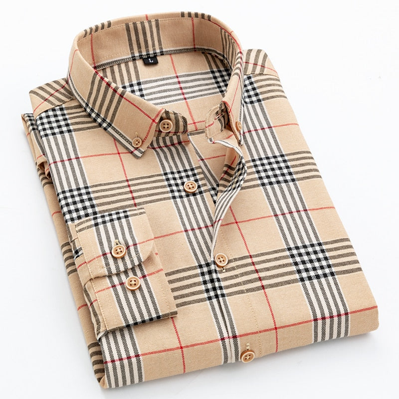 male Spring Autumn stripe Plaid Business leisure Shirt Men Cotton Fashion Work Shirt Long Sleeve Shirt High Quality Man Clothes