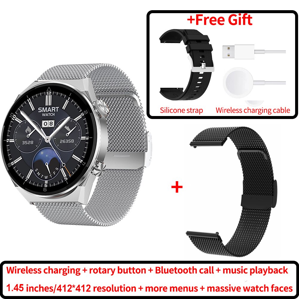 DT3 Pro Max Smart Watch for Men 1.45'' Borderless Real HD Screen NFC Smartwatch Bluetooth Call Fitness Bracelet Wireless Charing