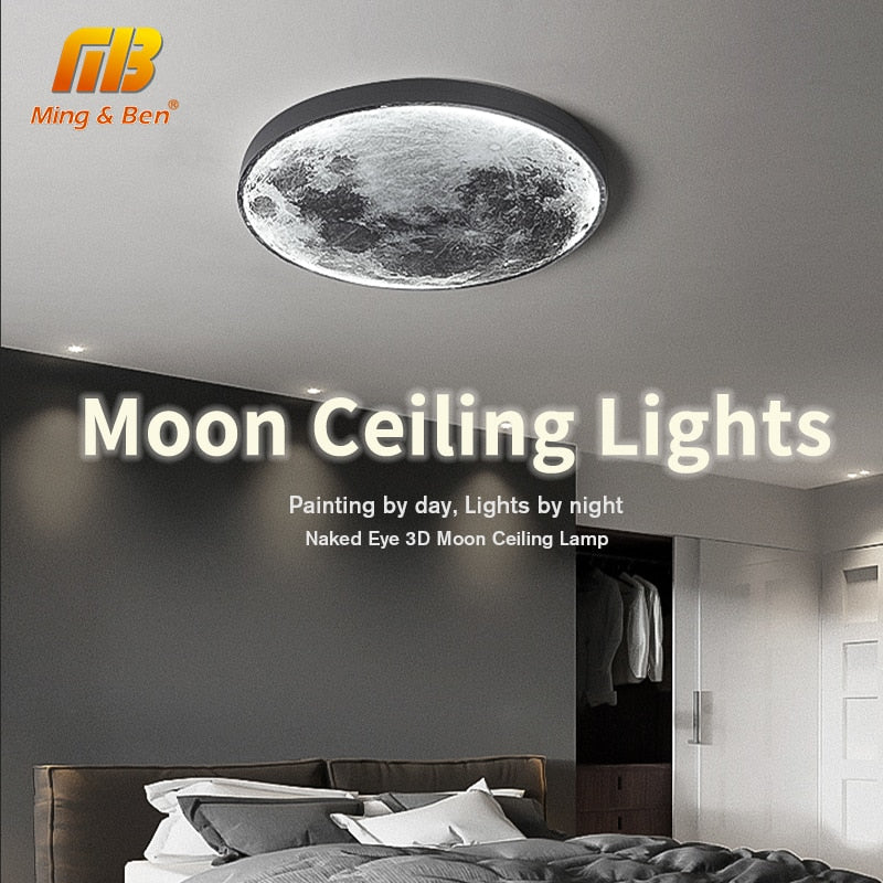 Nordic Moon Lights 80cm Large Led Ceiling Lamps 220V Dimmable with Remote Control Cold/Warm White Wall Lighting for Room Decor