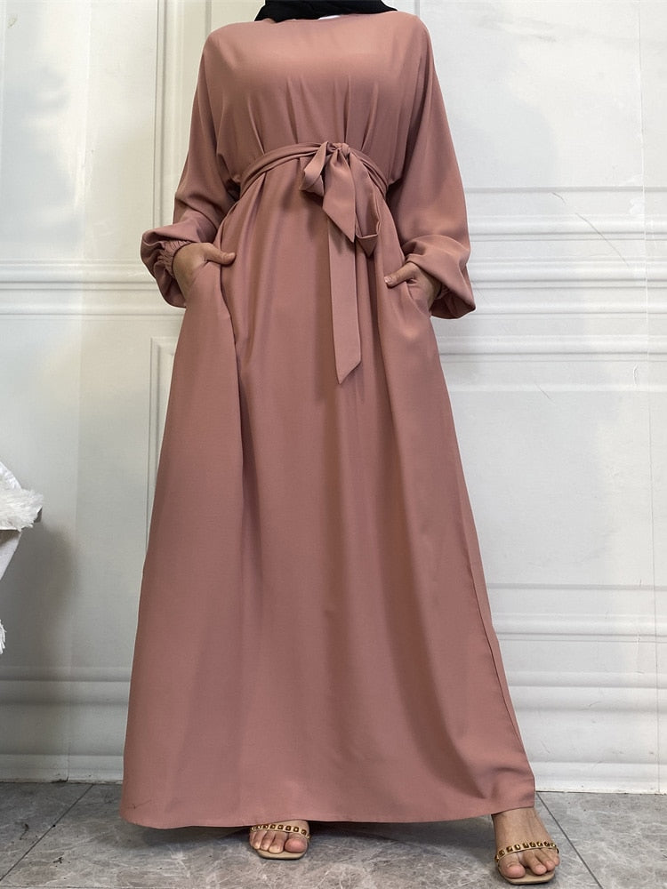 Hot Selle Simple Style Moroccan Dresses Kaftan Turkey Solid Color Gulf Abayas Islamic Women Long Dress Muslim Saudi Robe Ramadan