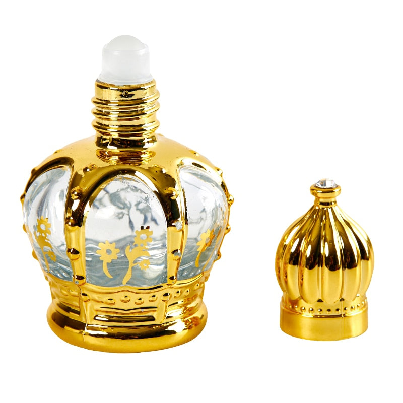 1PC 15ml Glass Essential Oil Roller Refillable Bottle Perfume Bottling Portable Travel Empty Bottles Gold Electroplated Carve