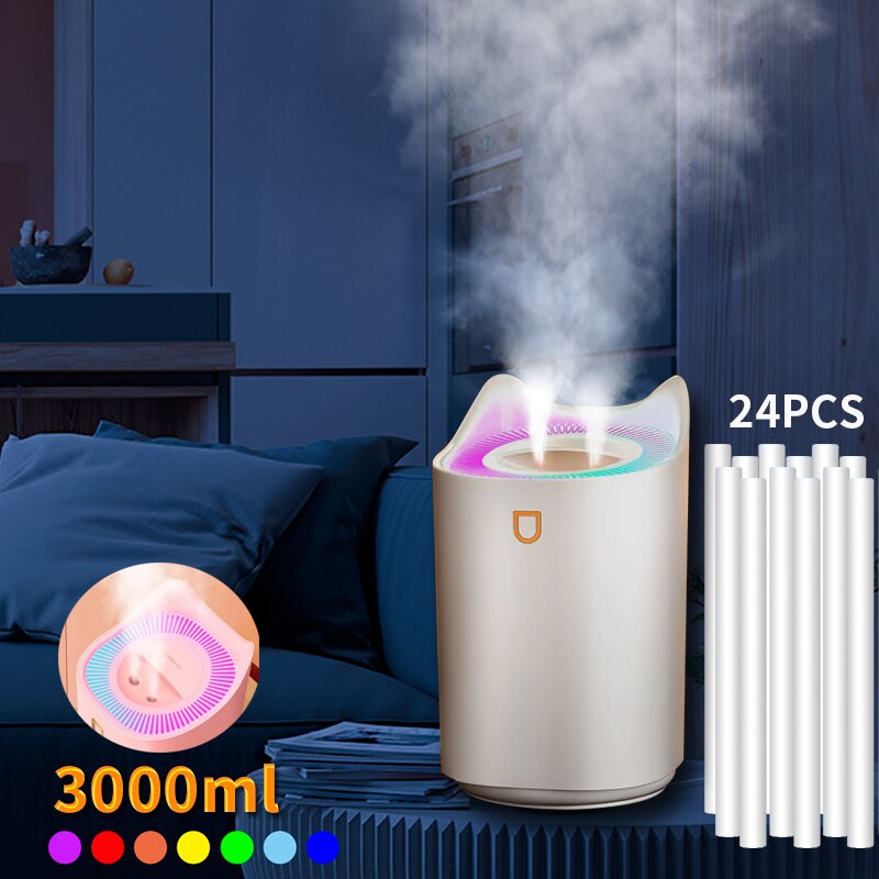 3L Air Humidifier Essential Oil Aroma Diffuser Double Nozzle With Coloful LED Light Ultrasonic Humidifiers Aromatherapy Diffuser
