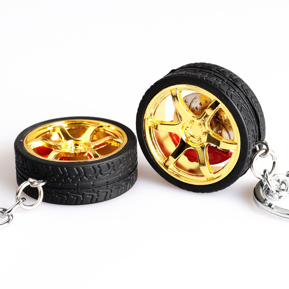 Car Wheel Hub Keychain Key Ring with Brake Discs Car Tire Wheel Keychain Auto Car Key Chain Keyring