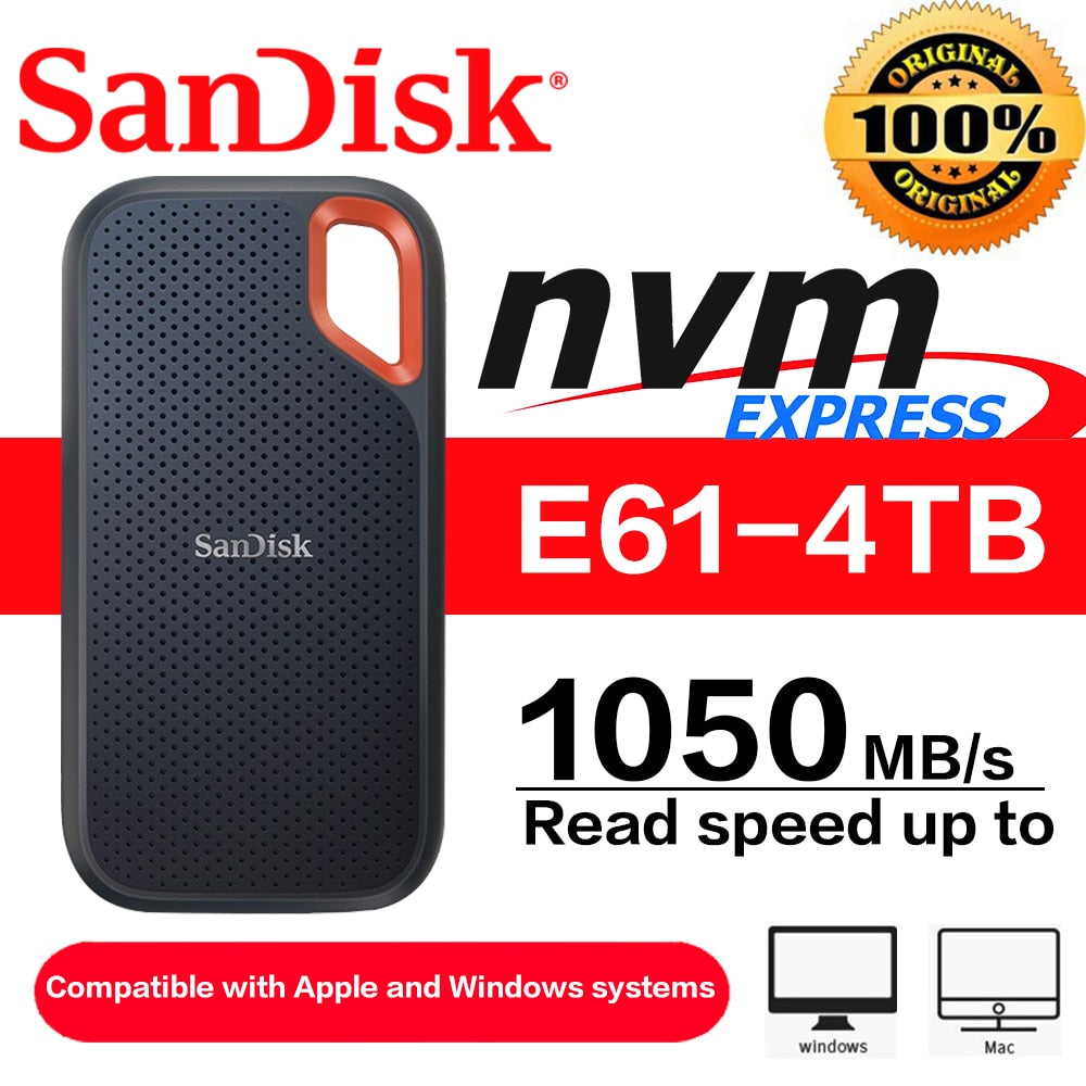 SanDisk Extreme E61 Portable SSD V2 USB3.2 Gen 2 Type C External Solid State Drive Storage Disk Hard Drive Mobile Storage Drive