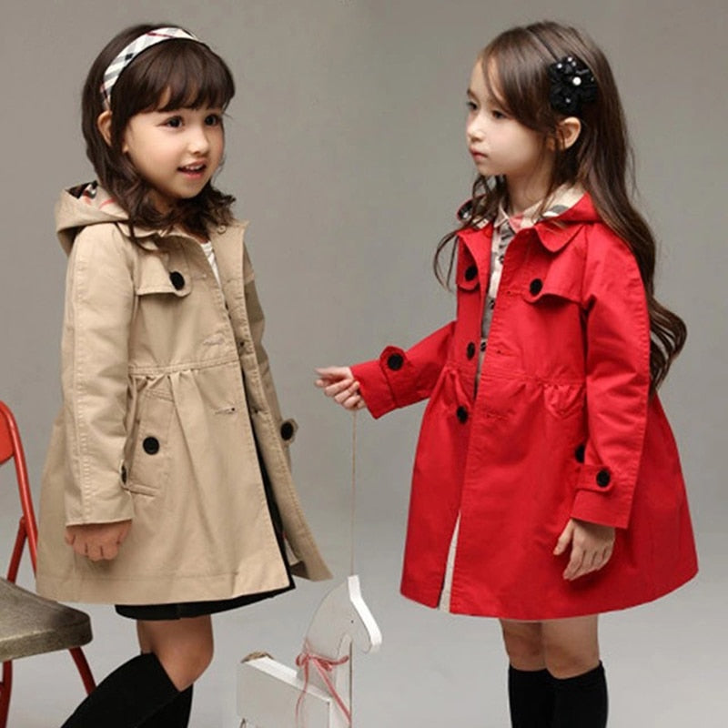 2023 Children Birthday Present Girls Sweatshirt New Spring Autumn Long Style Hooded Coat for Girl Kids Jacket Red Windbreaker