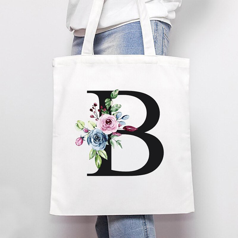Women's Bags Shoulder Bags Simple Letter Print Large-capacity Shopping Bags Fashion White  All-match Canvas Student Handbags