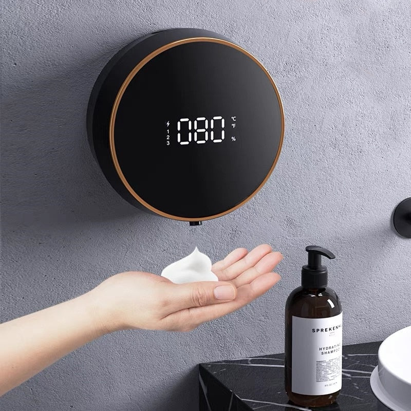 Wall Mounted Automatic Liquid Soap Dispenser LED Temperature Display USB Rechargeable Touchless Infrared Sensor Foam Machine
