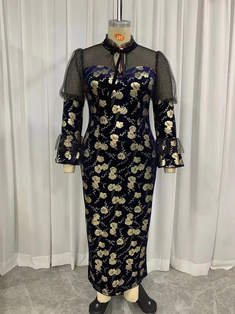 TOLEEN Women's Plus Size Large Maxi Dresses 2022 Spring Luxury Designer Chic Elegant Long Sleeve Evening Party Festival Clothing