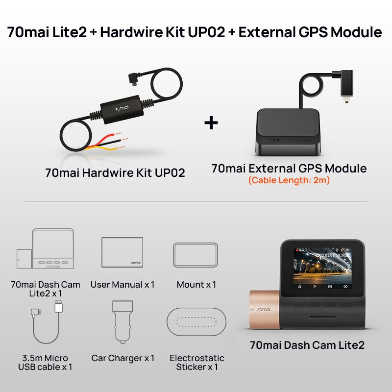 2022 70mai Dash Cam Lite2 2'' LCD Screen 70mai D10 Car DVR Lite 2 1080P External GPS Auto Recorder 24h Parking Support 130° FOV