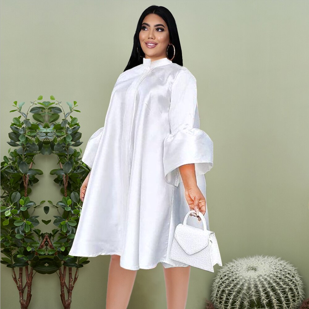 Dresses Plus Size Three Quater Lantern Sleeve Oversized Knee Length Casual Office Lady Evening Birthday Party Afircan Gowns XXXL