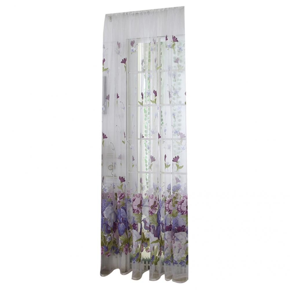 1 Pc Soft Curtain Lightweight Voile Curtain Wear-resistant Translucent Peony Flower Printed Curtain