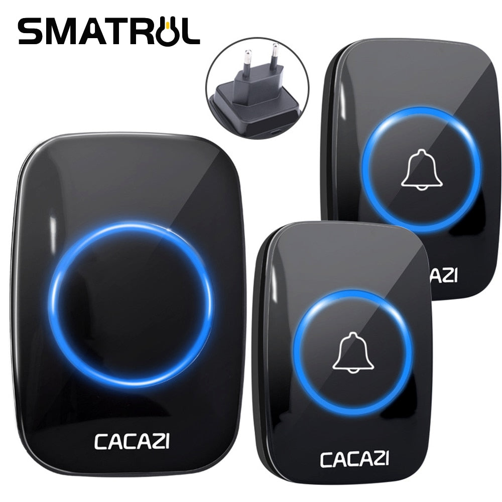 CACAZI 60 Chime 110DB 300M Wireless Doorbell Waterproof Remote EU Plug Smart Door Bell Battery 2 Button 1 Receiver