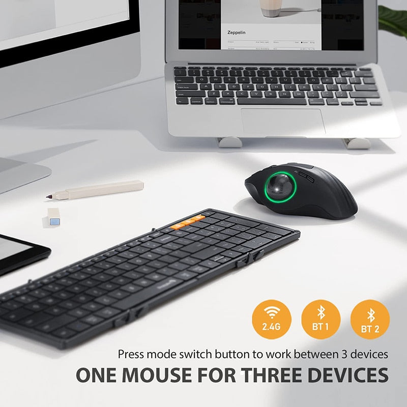 SeenDa 2.4G Bluetooth Rechargeable Mice Adjustable DPI 3 Device Connection RGB Wireless Trackball Mouse for PC Laptop iPad Mac