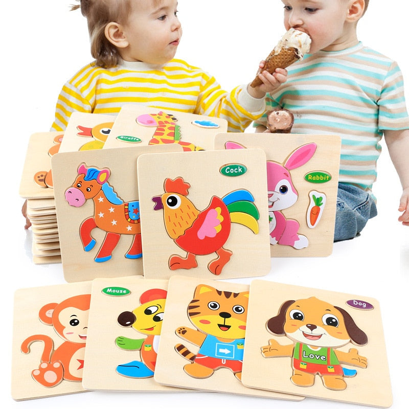 New Baby Toys Wooden 3d Puzzle Cartoon Animal Intelligence Kids Educational Brain Teaser Children Tangram Shapes Learning Jigsaw