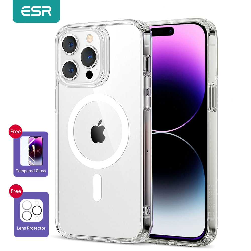ESR Magnetic Case for iPhone 14 Plus Classic Hybrid Case with HaloLock for MagSafe Case for iPhone 14 Pro Max Clear Case Magnet