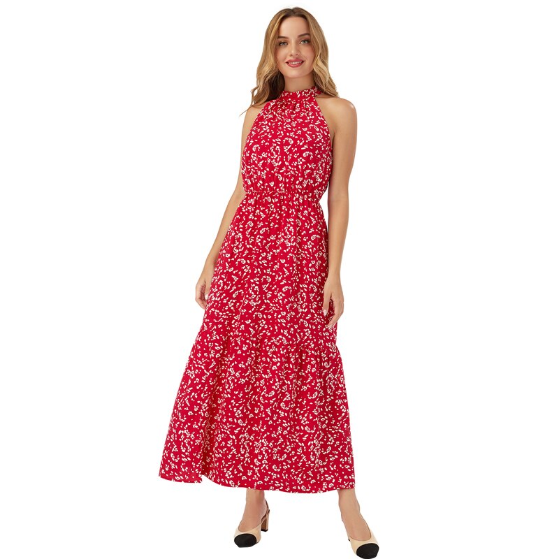 2022 New Spring Summer Dot Print Red Dressv Collar Women Casual Butterfly Sleeve Ruffles Medium Long Chiffon Dress Vestidos