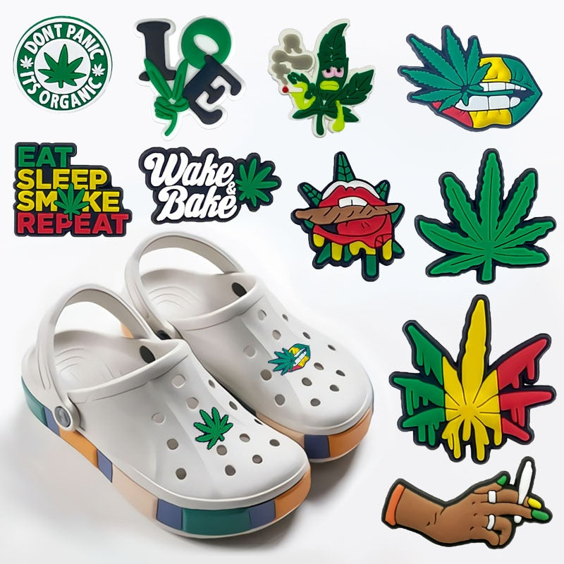 1pcs 420 Accessories PVC Shoe Charms for Croc Green Leaf Shoe Original Ornaments Sneakers Decorations Kids Gift Wholesale