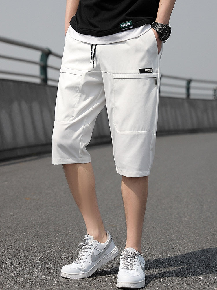 Plus Size Summer Capris Pants Men Breathable Cool Calf-Length Short Sweatpants 3/4 Straight Loose Casual Cropped Trousers 8XL