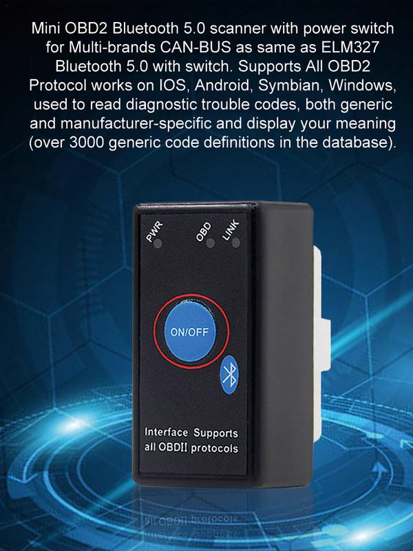 Bluetoothcompatible-compatible OBD2 V1.5 Elm 327 V 1.5 OBD 2 Car Diagnostic-Tool Scanner Elm-327 OBDII Adapter Auto