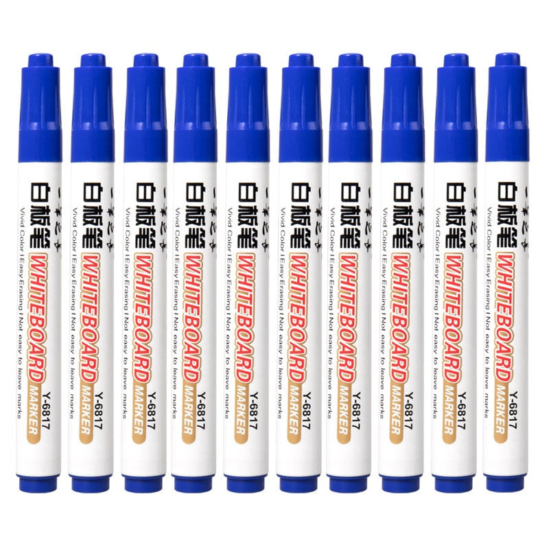 10pcs/set Waterborne Whiteboard Marker Pen Black/Blue/Red Ink Crude Nib Markers Pens School Supplies Stationery