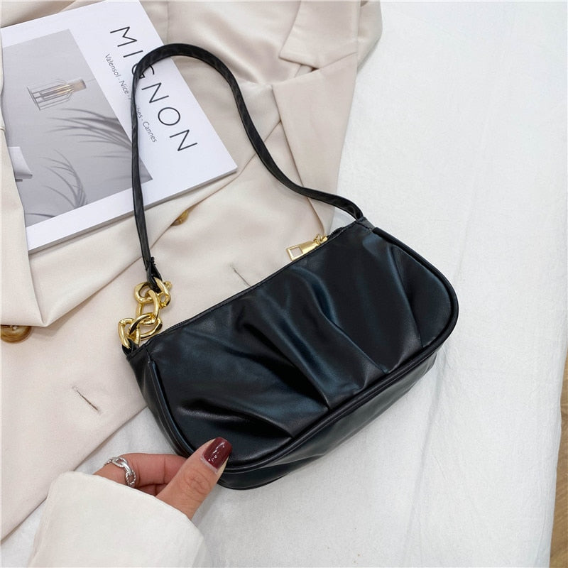2022 New Women's Fashion Handbags Retro Solid Color PU Leather Shoulder Underarm Bag Casual Women Hobos Handbags