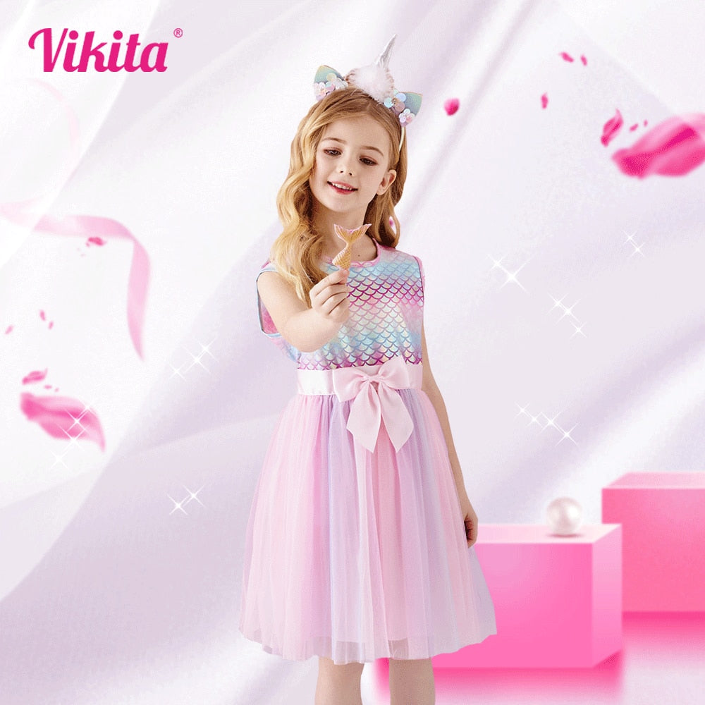 VIKITA Princess Girls Dress Children Clothing Girl Summer Sleeveless Dress Kids Dresses for Girls Toddler Girl Casual Dresses