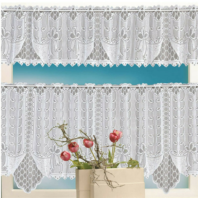 2PCS Lace Coffee Curtain Window Tulle Butterfly Apple Curtains For Living Room Kitchen Treatments Voile Curtain Festival Decor