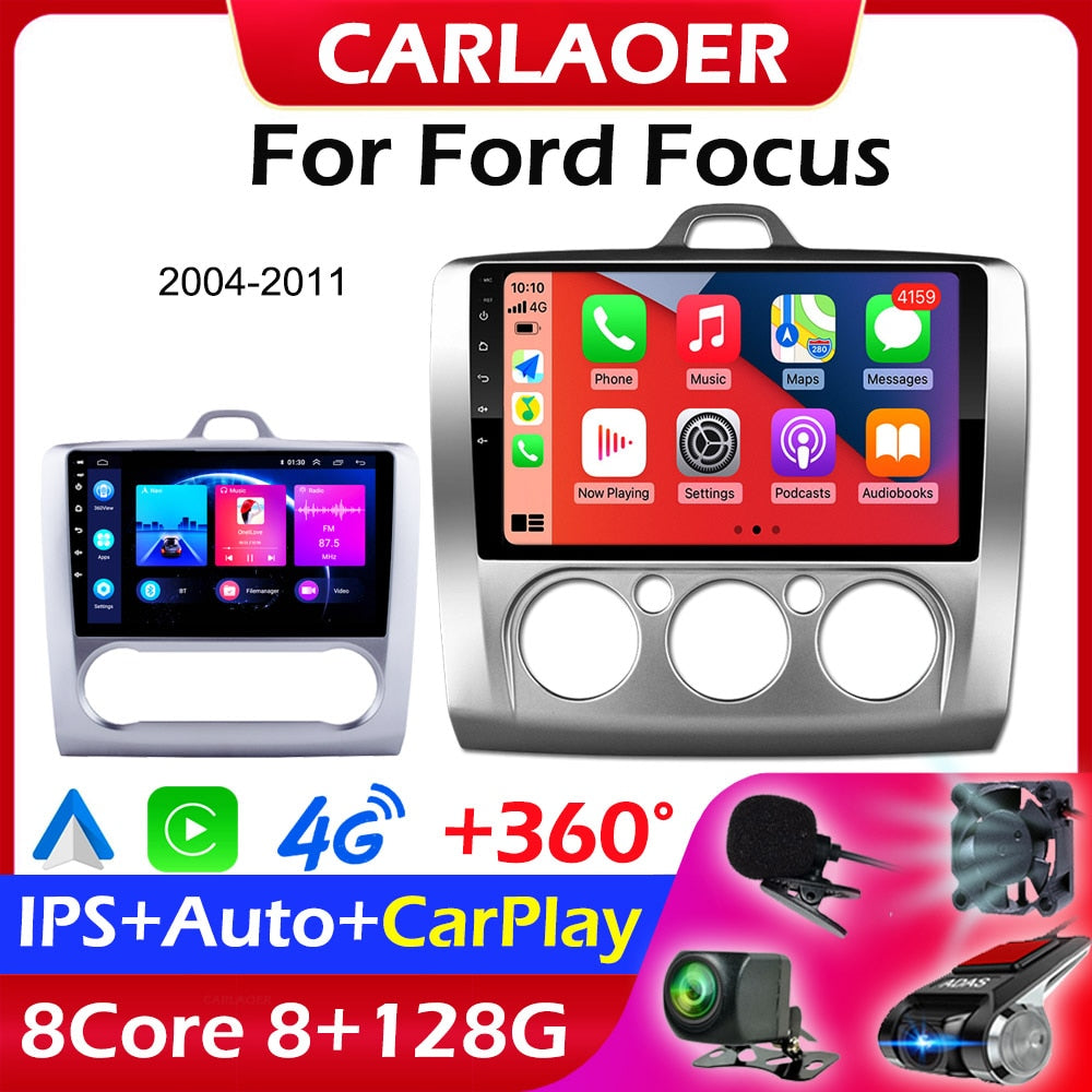 Carplay Car Android Radio For Ford Focus 2 3 Mk2 Mk3 2004 2005-2011 Exi AT Auto 4G Multimedia Player GPS 2din 9" 2 Din Autoradio