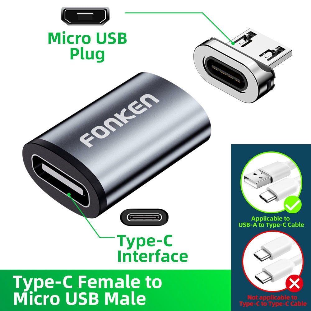 FONKEN USB Cable Magnetic Adapter Micro USB Type C Magnetic Charger Connector For iPhone Samsung Usbc 3 in 1 Charging Converter