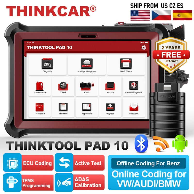 THINKCAR ThinkTool Pad 10 OBD2 Diagnostic Scanner Automotive OBD Auto Diagnostic Tool Active Test ECU Coding Profession OBD2