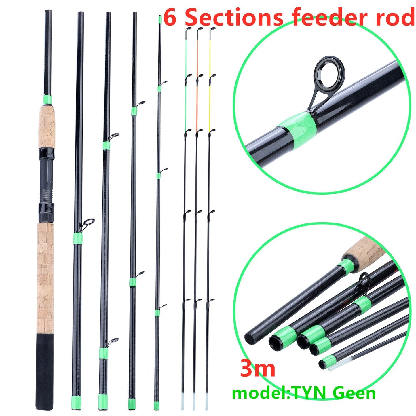 Sougayilang L M H Power Feeder Fishing Rod Spinning /6 Sections Carbon Fiber Travel Rod 3.0M 3.3M 3.6M With Free Spare Tip