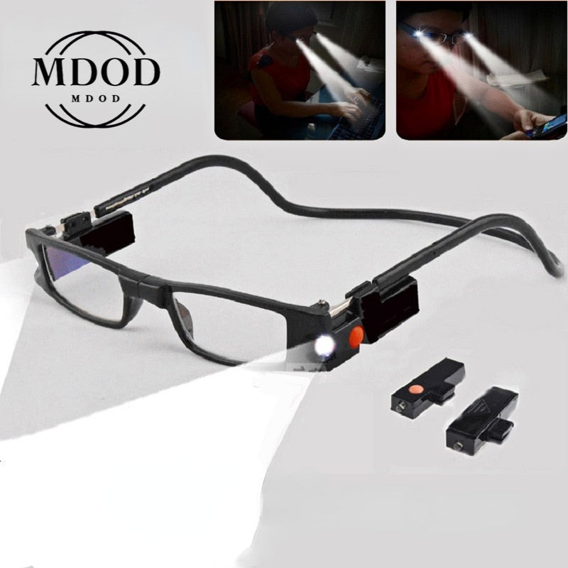 Led Reading Glasses with Lights Creative Magnet Neck Reading Glasses Portable Anti Loss Glasses Degrees +1.0 To +4.0