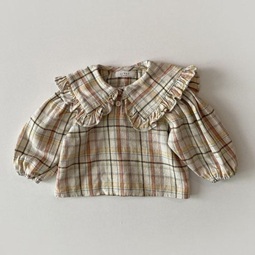 Toddler Baby Girl T-shirt Spring Autumn Baby Girls Clothes Cotton Long Sleeve Plaid Shirt Korean Style Kids Shirt